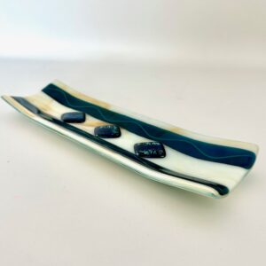 Appetizer Plate-Ivory w/Blue Dichroic Accents